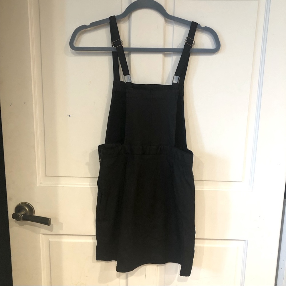 Black bib overall mini dress